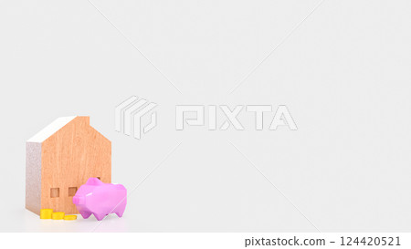 The Piggy Bank and House for Saving or earn concept 3d Rendering. 124420521
