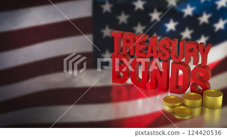 The Red treasury bond and gold coins for Business 3d Rendering. 124420536