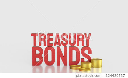 The Red treasury bond and gold coins for Business 3d Rendering. 124420537