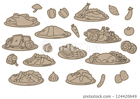 Stylish and cute western food illustrations 124420649