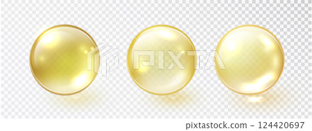 Gold oil bubble set isolated on transparent background Gold oil bubble set isolated on transparent background 124420697