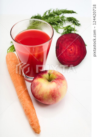ABC juice. Healthy Juice. A glass of juice with apple, carrot, beetroot 124420718
