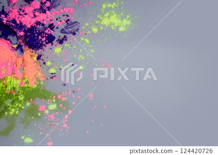 Colorful Powder Explosion. Bright neon powders scattered on a gray surface, 124420726