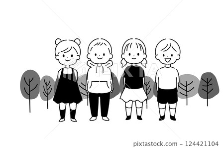 Children standing under a tree Children standing under a tree 124421104