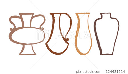 Vase sketches set. Ink hand drawn vector illustration on white background. Minimalist graphic design element. 124421214