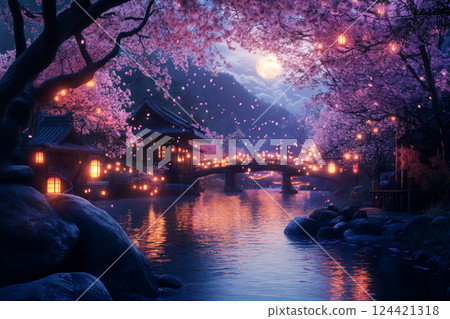 Cherry blossoms appearing on the surface of the water 124421318