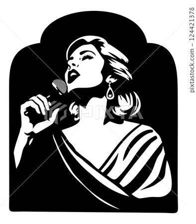 Singer. Vector black and white portrait of singing woman Singer. Vector black and white portrait of singing woman 124421378