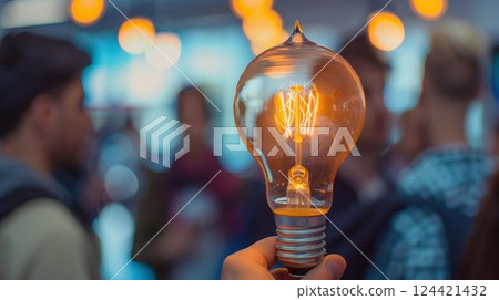 Unclear glimpses of students presenting their innovative idea 124421432