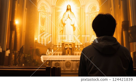 Holy Saturday: cross symbolism, sacred observance, faith reflection, resurrection hope, divine sacrifice, biblical remembrance, spiritual devotion, solemn meditation, tomb of Jesus Christ. 124421839