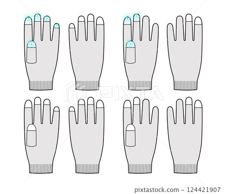 Set of Touchscreen Gloves Five Three Fingers Fashion hand accessory clothing technical illustration garment. Vector  124421907
