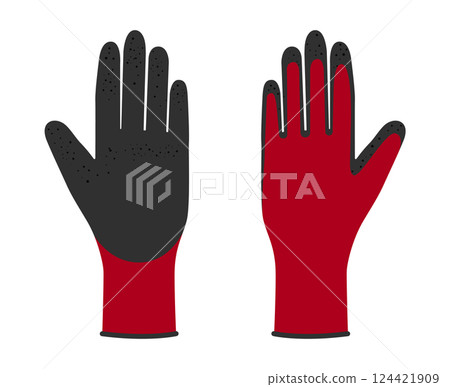 Nitrile Coated Work Gloves hand red black cartoon accessory clothing technical illustration garment. Vector garden Nitrile Coated Work Gloves hand red black cartoon accessory clothing technical illustration garment. Vector garden 124421909