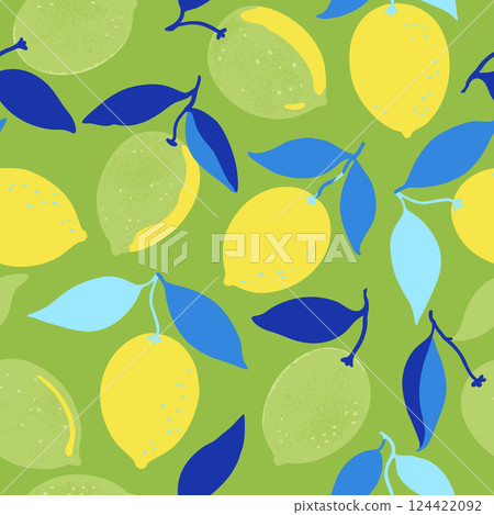 Seamless pattern with lemon fruits and branches. Illustration in contemporary minimalistic style. 124422092