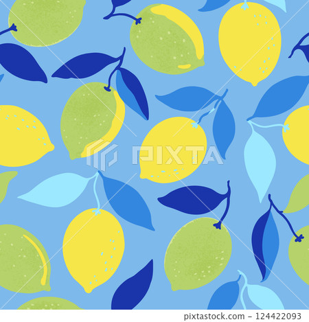 Seamless pattern with lemon fruits and branches. Illustration in contemporary minimalistic style. 124422093