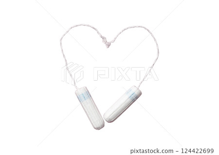 Feminine hygiene and menstruation, Tampons in a heart shape for feminine hygiene, isolated on white, PNG 124422699