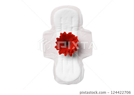 Feminine hygiene and menstruation, Colorful feminine hygiene products with a flower design, isolated on white, PNG 124422706