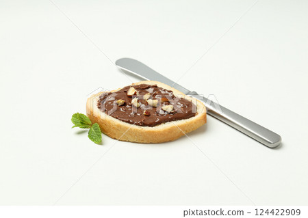 Bread with chocolate paste - tasty breakfast or morning food 124422909