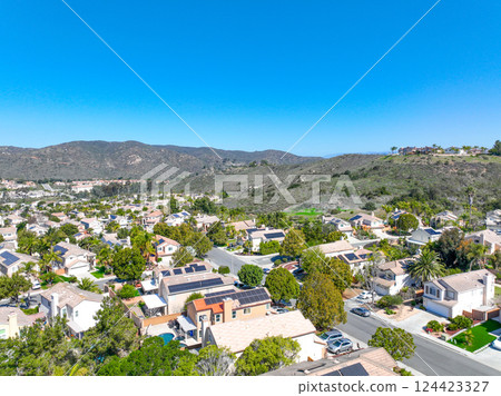 Aerial view houses in Scripps and Poway in San Diego, South California, USA 124423327