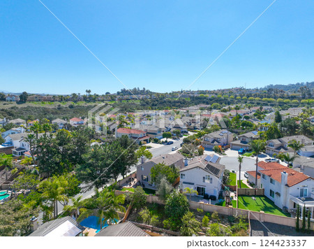Aerial view houses in Scripps and Poway in San Diego, South California, USA Aerial view houses in Scripps and Poway in San Diego, South California, USA 124423337