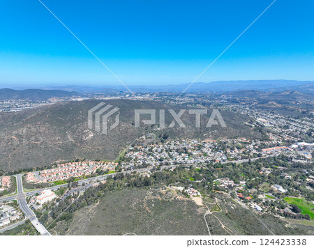Aerial view houses in Scripps and Poway in San Diego, South California, USA 124423338
