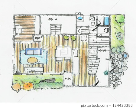 單層房屋的內部透視 單層房屋的內部透視 124423393