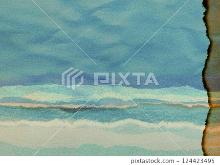 Sandy beach painted with watercolors on torn paper Sandy beach painted with watercolors on torn paper 124423495