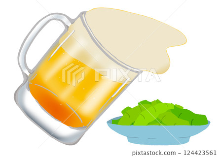 Spilling beer and edamame 124423561