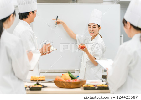 A female instructor who teaches at cooking seminars, vocational schools, and employee training A female instructor who teaches at cooking seminars, vocational schools, and employee training 124423587
