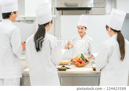 A female instructor who teaches at cooking seminars, vocational schools, and employee training A female instructor who teaches at cooking seminars, vocational schools, and employee training 124423589