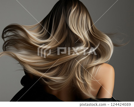 Beautiful woman with long ash gold hair 124424089