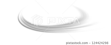 Grey wind line element. Light gris curve speed effect. Air stream flow wavy motion trace. Blowing wind wave concept. Swoosh and swirl stripe path design illustration. Vector grey swirl element 124424298