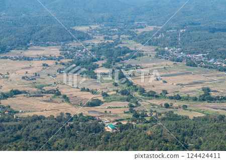 Scenery view of Mueang Pan district a peaceful district in Lampang province of Thailand. 124424411