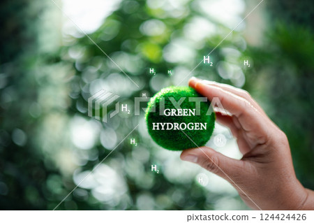 Environment, eco friendly industry and alternative energy. Climate friendly energy solution in the future for net zero target. Reducing greenhouse gas emissions. Clean hydrogen energy concept. 124424426
