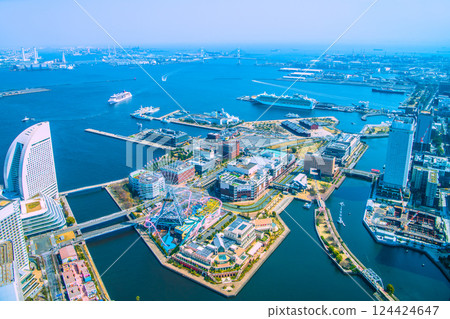 Yokohama cityscape, Japan. First port call. Europa 2 arrives at Yokohama Port. Soon to be docked at Shinko Pier. March 25th. Yokohama cityscape, Japan. First port call. Europa 2 arrives at Yokohama Port. Soon to be docked at Shinko Pier. March 25th. 124424647