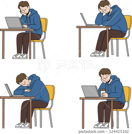 College student struggling with computer work 124425102