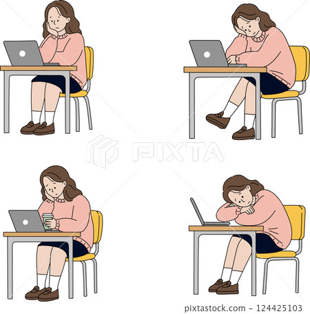 Female college student struggling with computer work Female college student struggling with computer work 124425103
