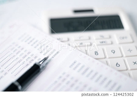 Book bank saving deposit account. Saving account bookbank statement. Financial bookkeeping, Accounting concept. 124425302