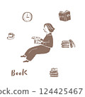 A simple and stylish line drawing of a woman reading a book A simple and stylish line drawing of a woman reading a book 124425467