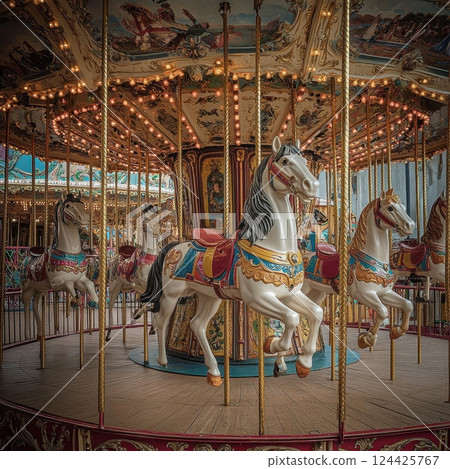 A merry-go-round with horses on it 124425767