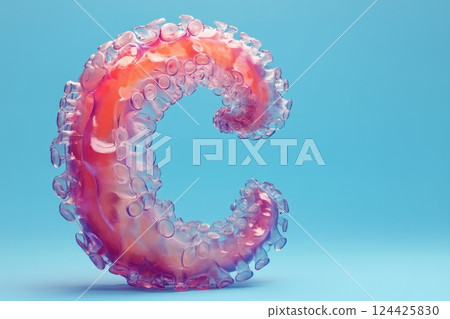 A pink and orange squid with a C on it 124425830