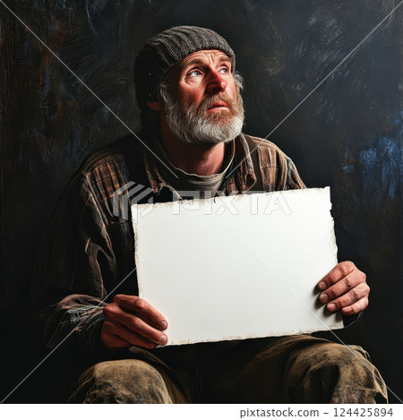 A man is holding a blank piece of paper A man is holding a blank piece of paper 124425894