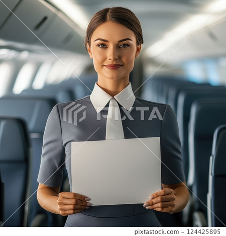 A woman is holding a white piece of paper in her hand A woman is holding a white piece of paper in her hand 124425895
