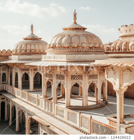 A large building with many arched windows and domes 124426022