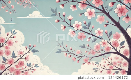 Illustration of cherry blossoms drawn in watercolor 124426172