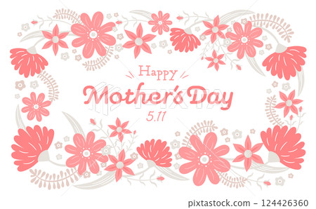 母親節可愛的橫向卡片或橫幅模板：帶有手繪康乃馨插圖的背景框架 124426360