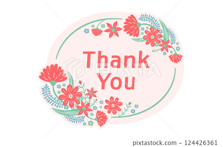 慶祝母親節的可愛圓形標誌：一朵康乃馨插圖被框架環繞_貼紙、標題等。 124426361