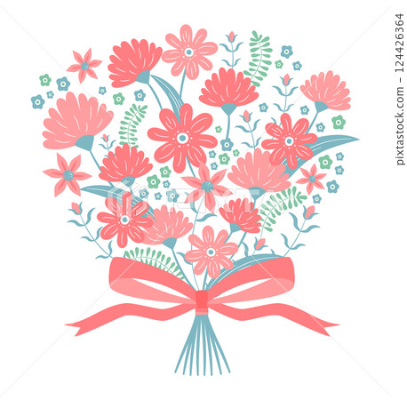 母親節手繪插圖:色彩鮮豔可愛的康乃馨花束和方形花束藝術_白色背景 母親節手繪插圖:色彩鮮豔可愛的康乃馨花束和方形花束藝術_白色背景 124426364