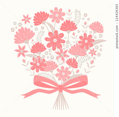 Hand-drawn illustration for Mother's Day: Cute carnation bouquet and square art of bouquet_white background banner 124426365