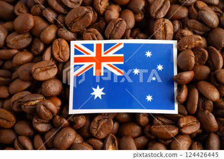 Australia flag on coffee bean, import export trade online commerce. Australia flag on coffee bean, import export trade online commerce. 124426445