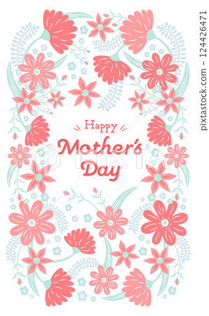 Cute vertical card template for Mother's Day: background frame with hand-drawn carnation illustration 124426471