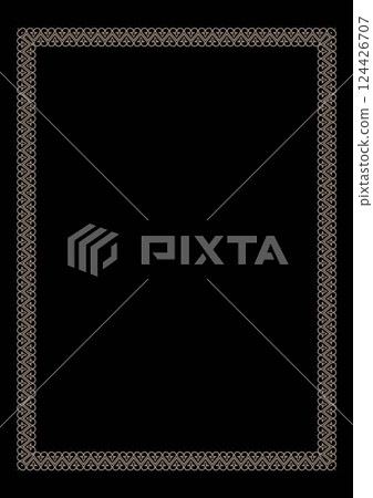 Gold rectangular Vertical Vintage Elegant Eastern ornament ornament frame. A4 format. Abstract Eastern element. Gold floral european national pattern frame arabesque. For diploma, textile, embroidery 124426707